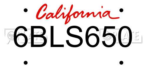 6BLS650 California License Plate
