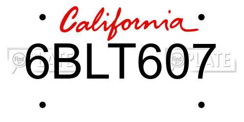 6BLT607 California License Plate