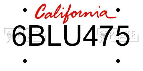 6BLU475 California License Plate