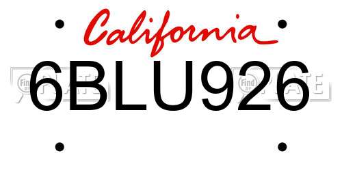 6BLU926 California License Plate
