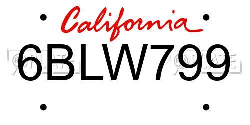 6BLW799 California License Plate