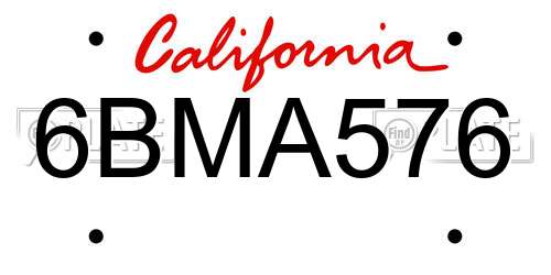 6BMA576 California License Plate