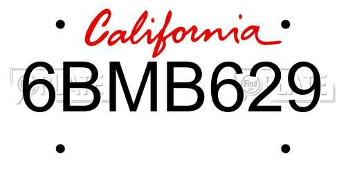 6BMB629 California License Plate