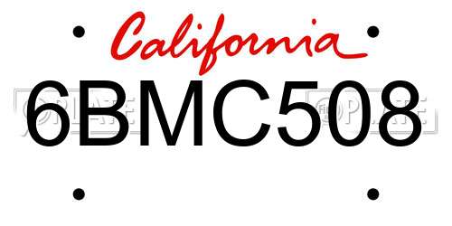 6BMC508 California License Plate