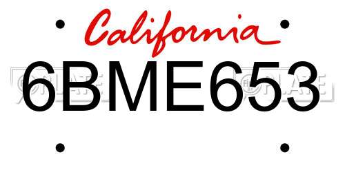 6BME653 California License Plate