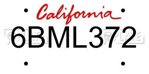 6BML372 California License Plate