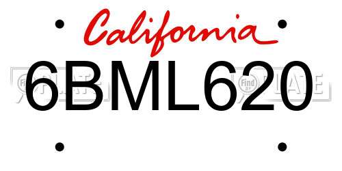 6BML620 California License Plate