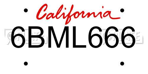 6BML666 California License Plate