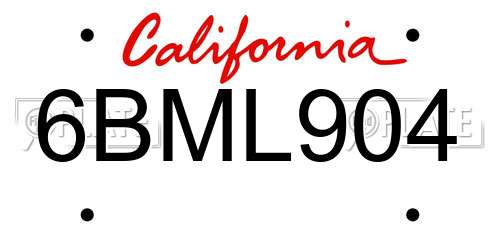 6BML904 California License Plate