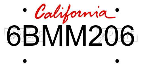 6BMM206 California License Plate