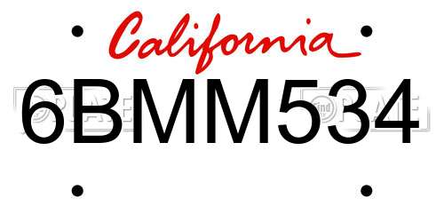 6BMM534 California License Plate