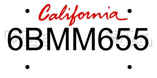 6BMM655 California License Plate