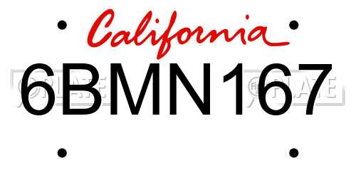 6BMN167 California License Plate
