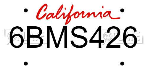 6BMS426 California License Plate