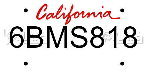6BMS818 California License Plate