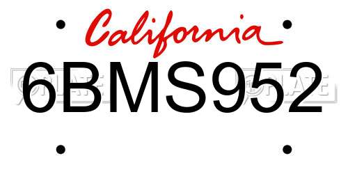 6BMS952 California License Plate
