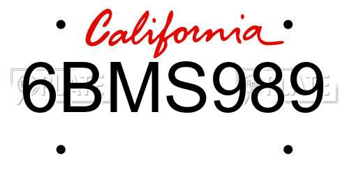 6BMS989 California License Plate