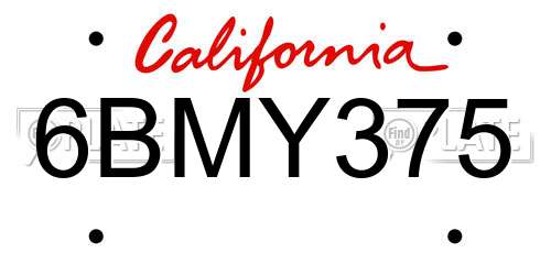 6BMY375 California License Plate
