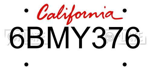 6BMY376 California License Plate