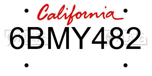 6BMY482 California License Plate