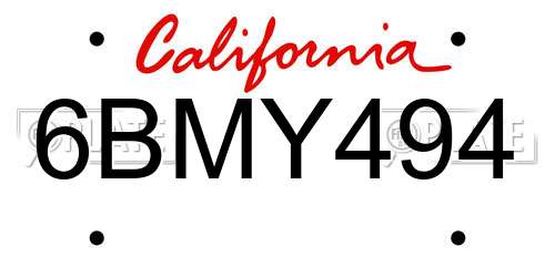 6BMY494 California License Plate