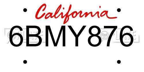 6BMY876 California License Plate