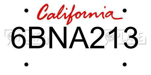 6BNA213 California License Plate