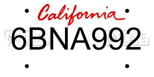 6BNA992 California License Plate