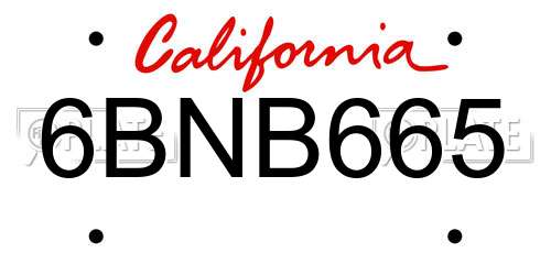 6BNB665 California License Plate