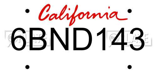 6BND143 California License Plate