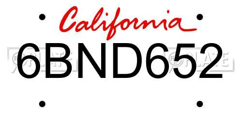 6BND652 California License Plate