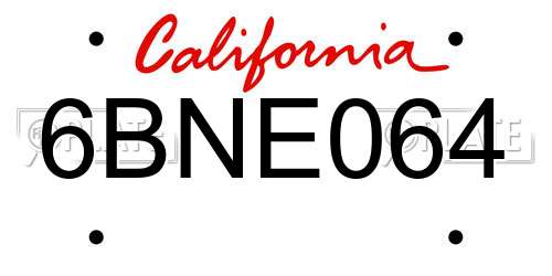 6BNE064 California License Plate