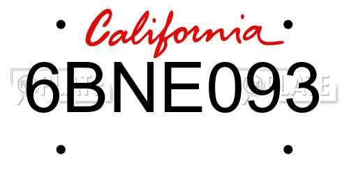 6BNE093 California License Plate