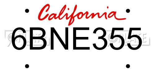 6BNE355 California License Plate