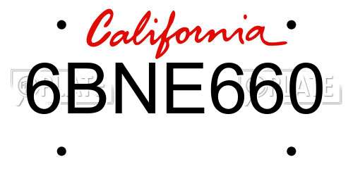 6BNE660 California License Plate