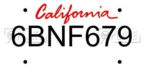 6BNF679 California License Plate