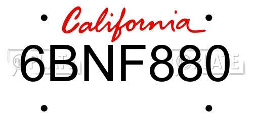 6BNF880 California License Plate