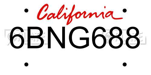 6BNG688 California License Plate