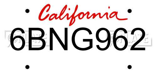 6BNG962 California License Plate