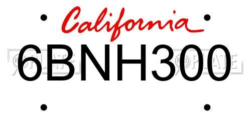 6BNH300 California License Plate