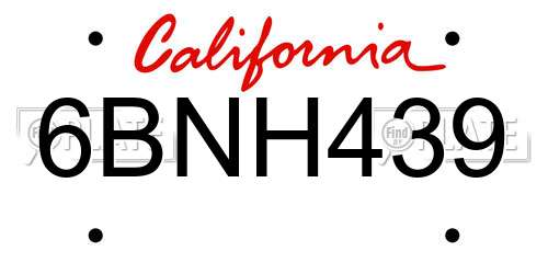 6BNH439 California License Plate