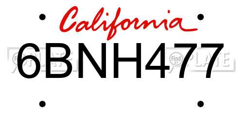 6BNH477 California License Plate