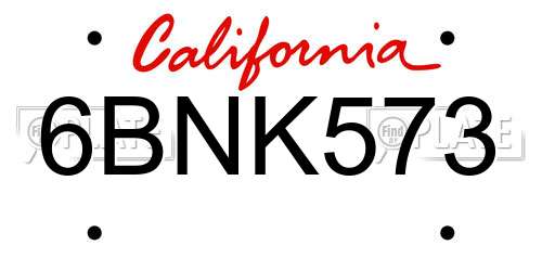 6BNK573 California License Plate