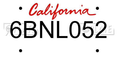 6BNL052 California License Plate