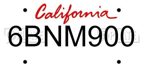 6BNM900 California License Plate