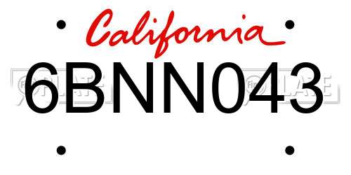 6BNN043 California License Plate