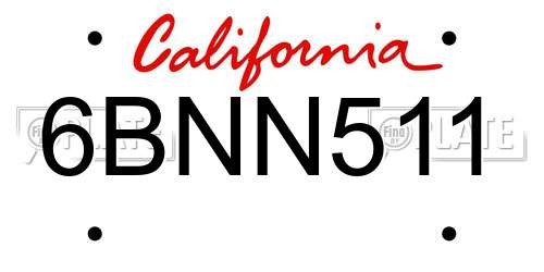 6BNN511 California License Plate