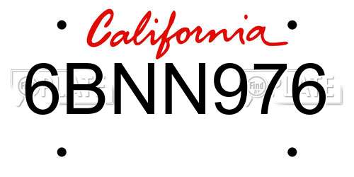 6BNN976 California License Plate