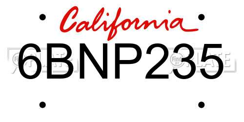 6BNP235 California License Plate