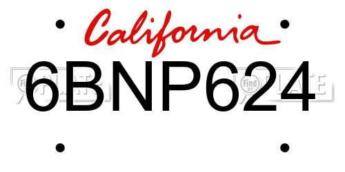 6BNP624 California License Plate